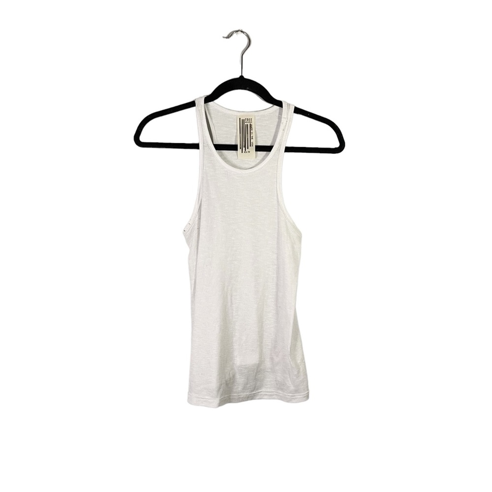 Free People White Ribbed Boho Preppy Casual Loungewear Tank Top Size XS